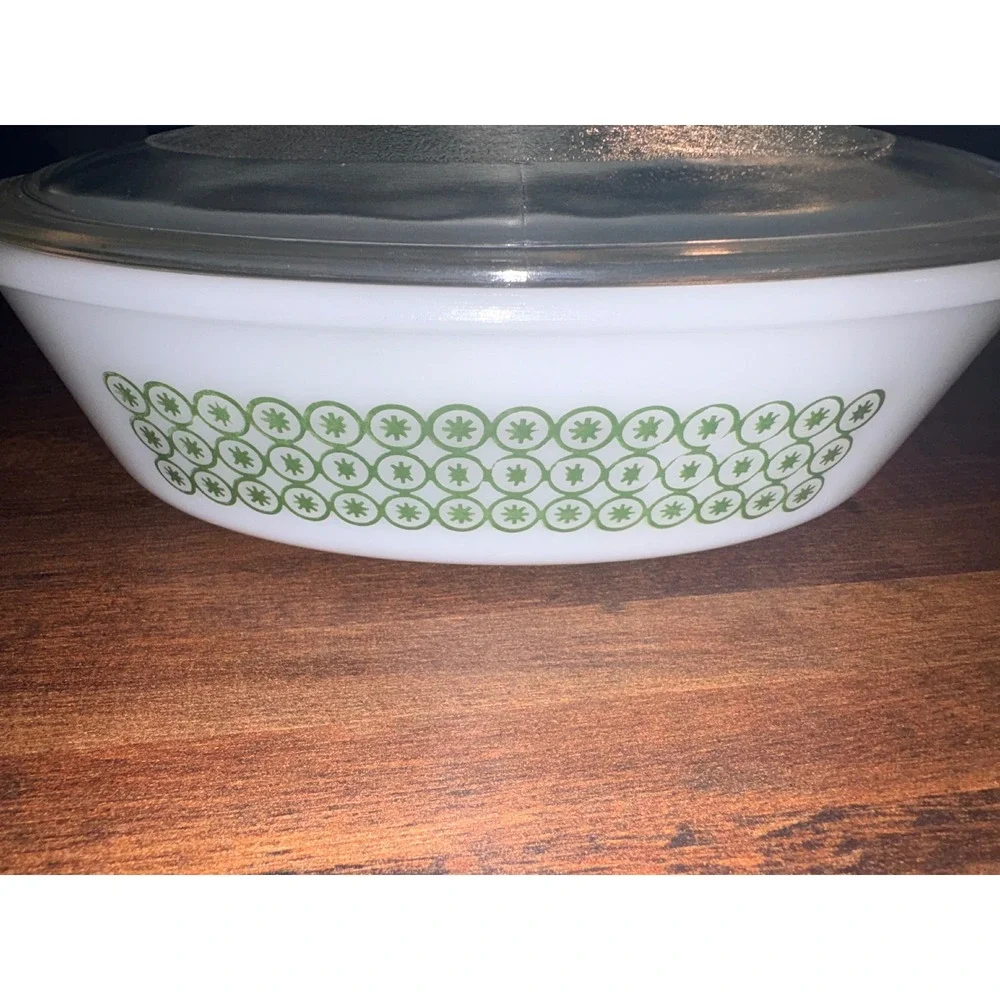 Vintage Ovenware Green Flowers Oval Casserole Dish with Lid 1 Qt